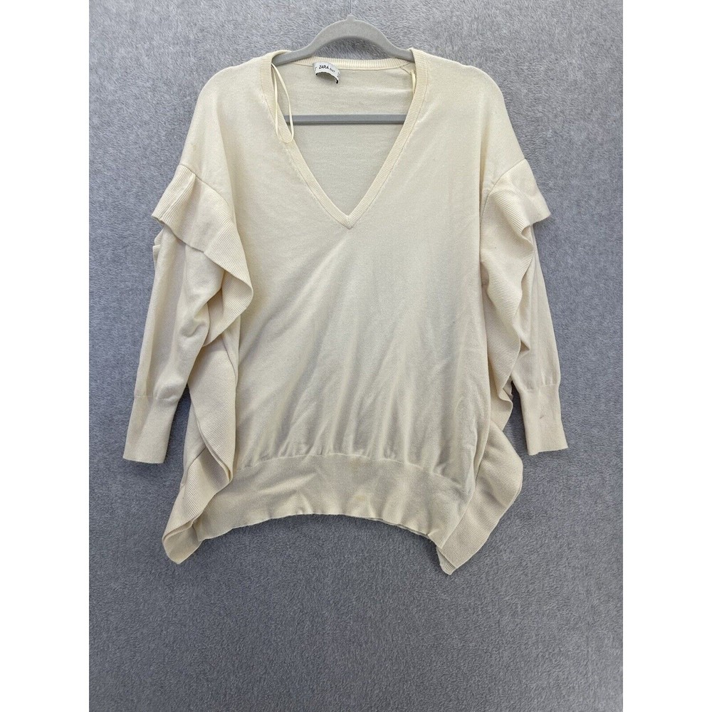 ZARA Knit Women's Pullover Sweater Off White Size Small Long Sleeve
